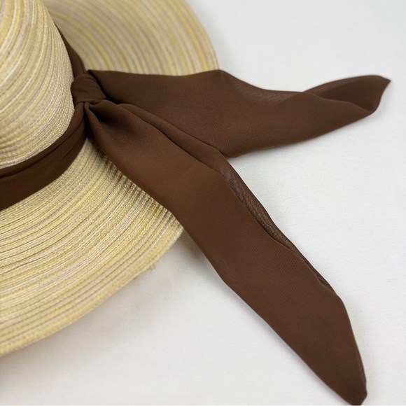 San Diego Hat Company Wide Brim Beige Blend Sun Hat Brown Scarf Tie OS - Picture 3 of 11